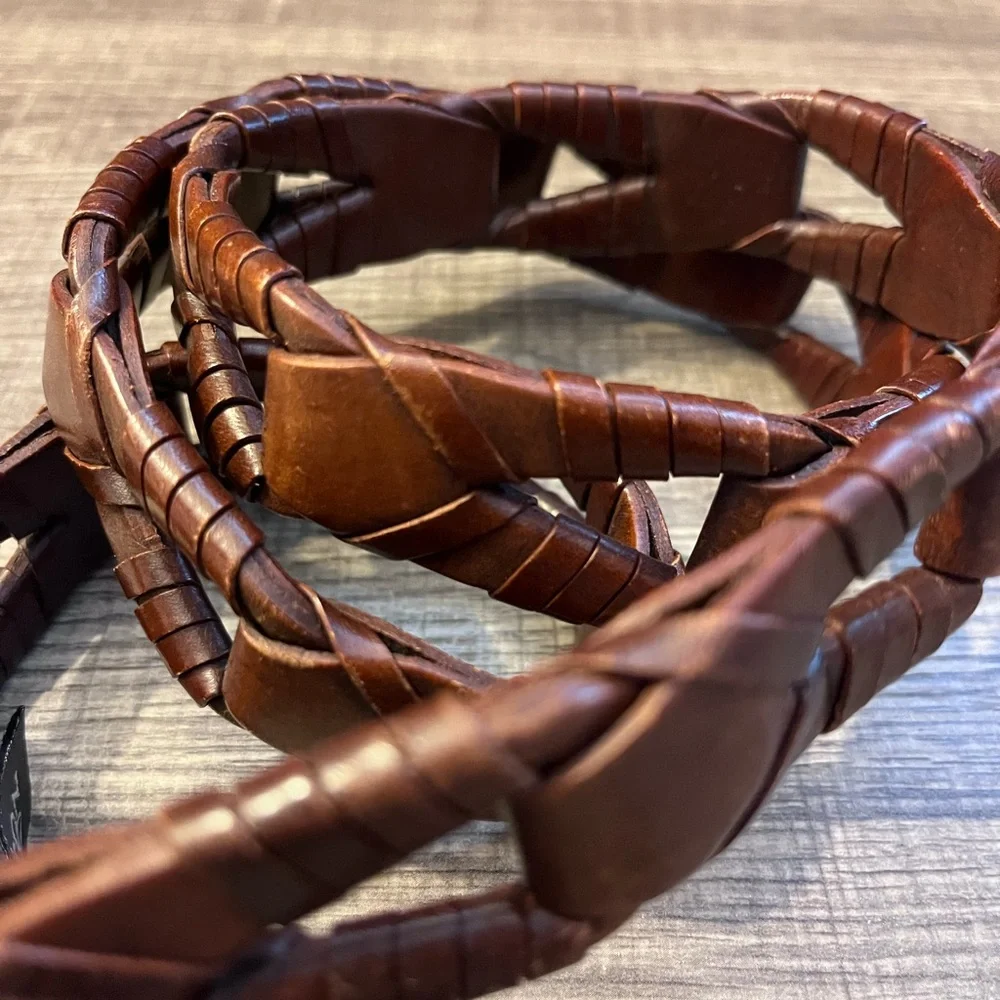 Brighton Brown Braided Leather Belt with Gold Buckle
